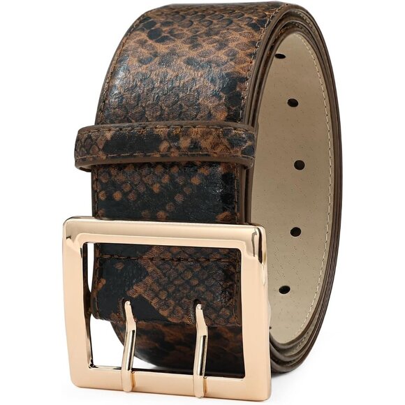 Women's Leather Waist Wide Belts Fashion Thick Snakeskin With Gold Buckle Belt - Picture 2 of 6